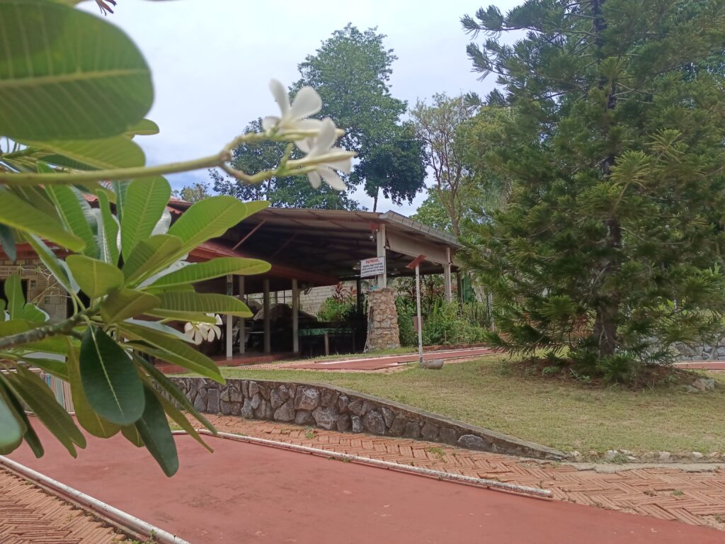 cool shaded resting area with bar for refreshments